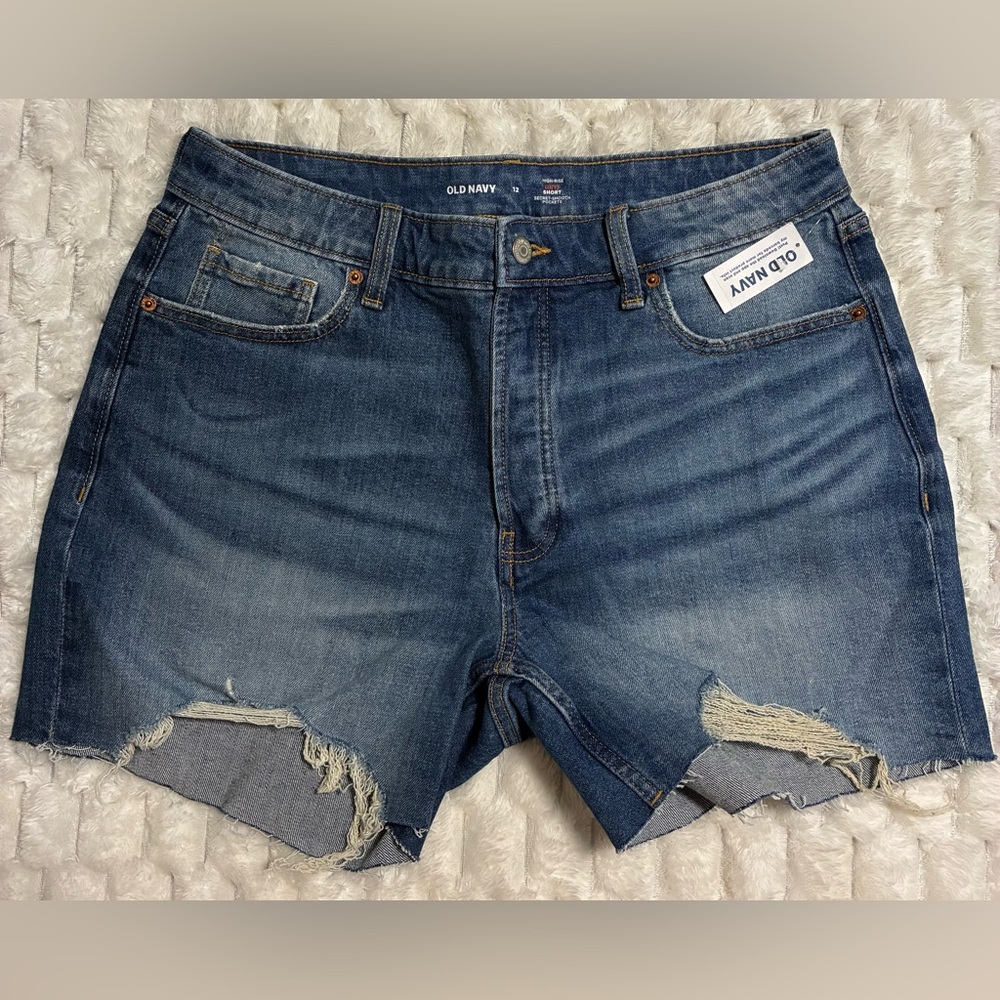 Old Navy Blue Distressed Jean Shorts with Frayed Hem - Size 12